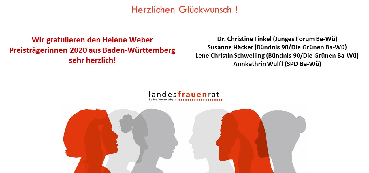 Herzlichen Glückwunsch ! Der Landesfrauenrat Baden-Württemberg gratuliert den Helene Weber Preisträgerinnen 2020 sehr herzlich!